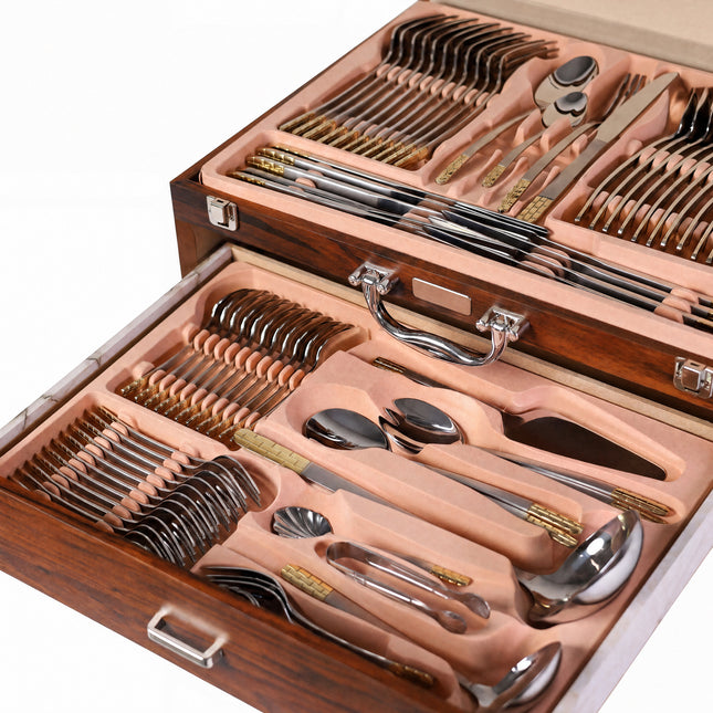 86-Piece Premium 18/10 Stainless Steel Flatware Set - Gold