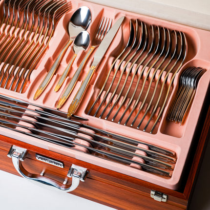 86-Piece Premium 18/10 Stainless Steel Flatware Set - Gold