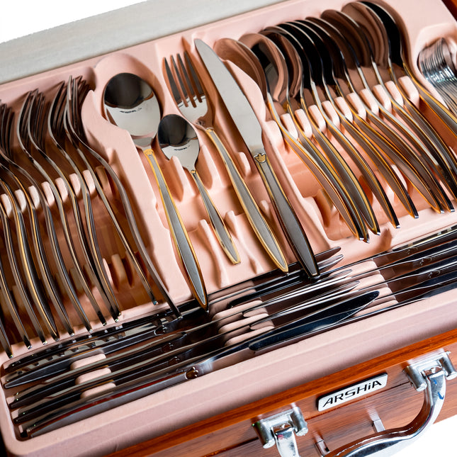 86-Piece Premium 18/10 Stainless Steel Flatware Set - Gold