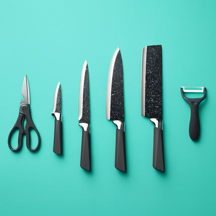 6-Pieces Granite Knife Set - Black